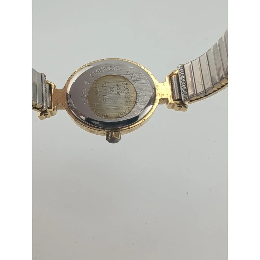 Vtg Revlon Women's Watch 20mm Gold Case Two Tone Stretch Band- New Battery